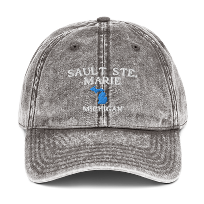 'Sault Ste. Marie' Vintage Baseball Cap (w/ Michigan Outline)