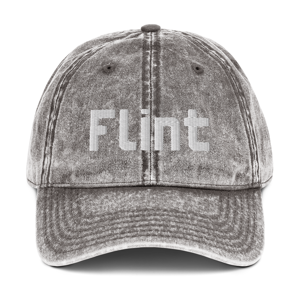 'Flint' Vintage Baseball Cap | White/Black Embroidery