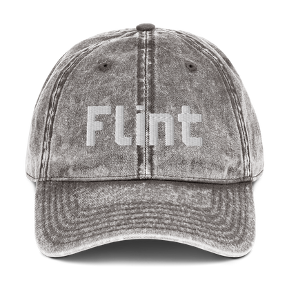 'Flint' Vintage Baseball Cap | White/Black Embroidery