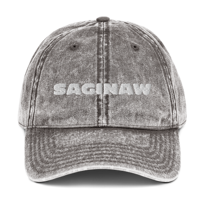 'Saginaw' Vintage Baseball Cap | White/Black Embroidery