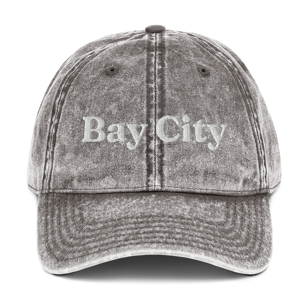 'Bay City' Vintage Baseball Cap | White/Black Embroidery