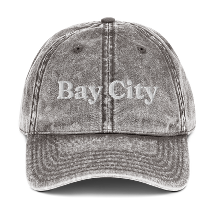 'Bay City' Vintage Baseball Cap | White/Black Embroidery