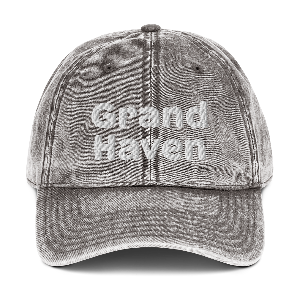 'Grand Haven' Vintage Baseball Cap | White/Black Embroidery