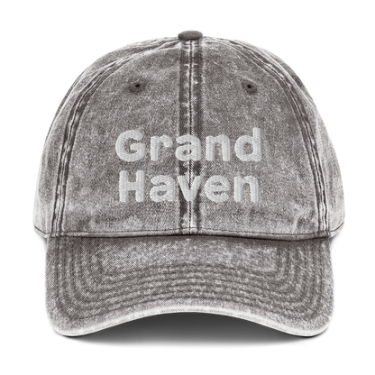 'Grand Haven' Vintage Baseball Cap | White/Black Embroidery