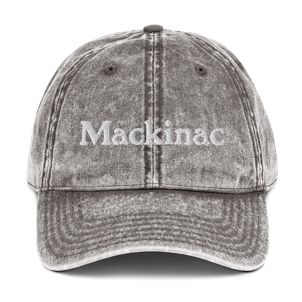 'Mackinac' Vintage Baseball Cap | White/Black Embroidery