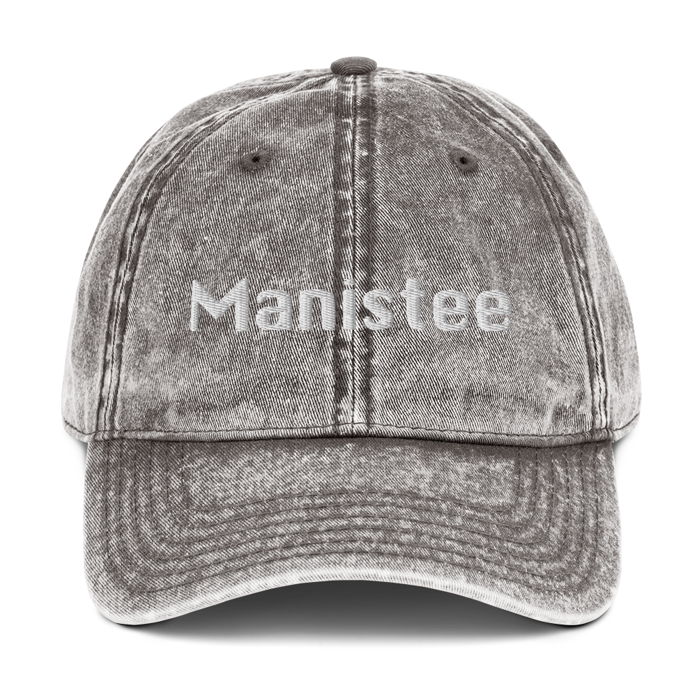 'Manistee' Vintage Baseball Cap | White/Black Embroidery