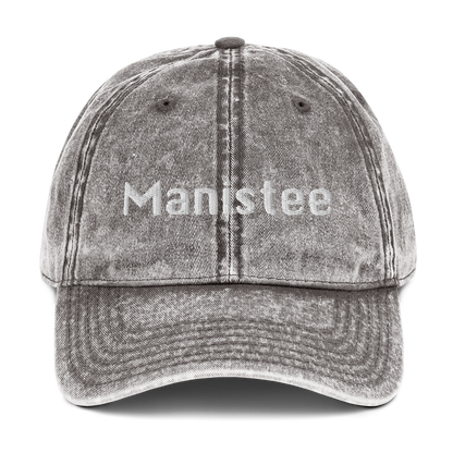 'Manistee' Vintage Baseball Cap | White/Black Embroidery