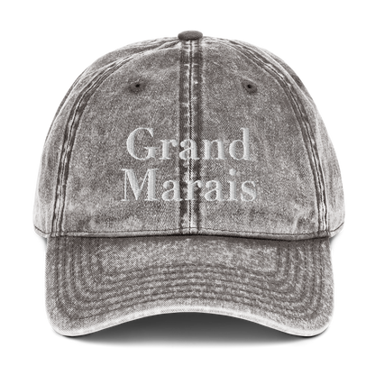 'Grand Marais' Vintage Baseball Cap | White/Black Embroidery