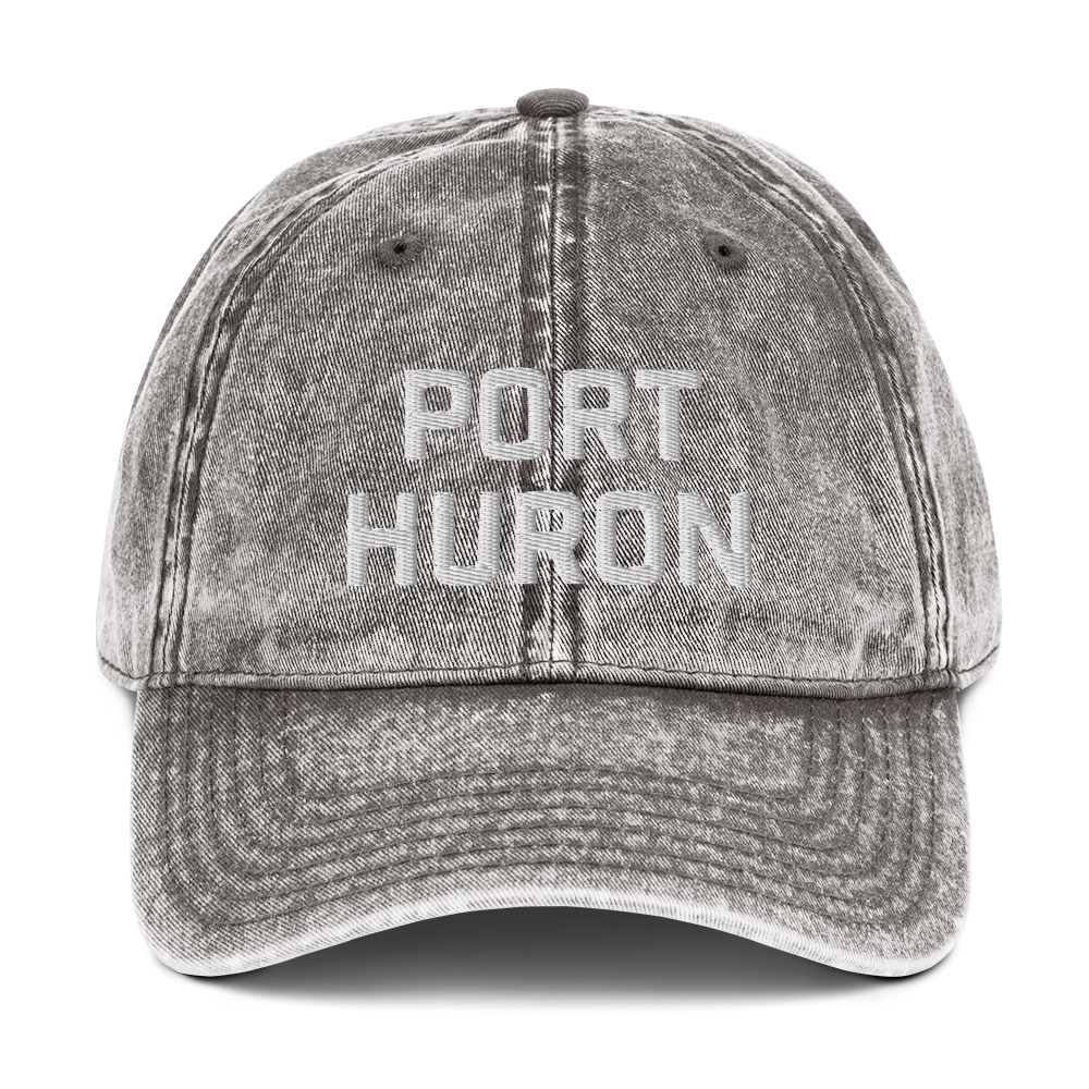 'Port Huron' Vintage Baseball Cap | White/Black Embroidery