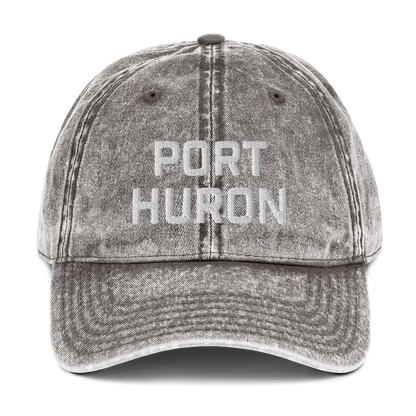 'Port Huron' Vintage Baseball Cap | White/Black Embroidery