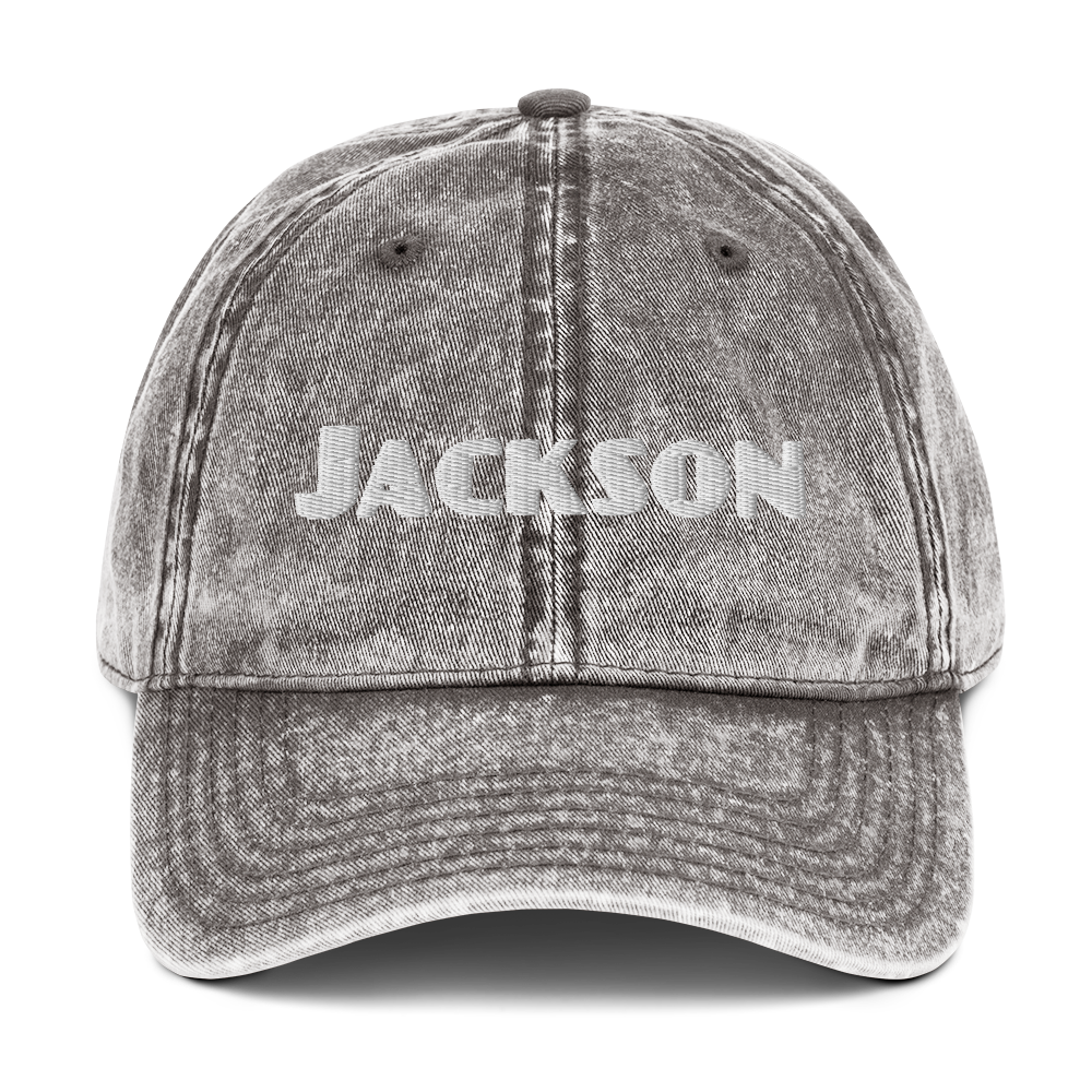 'Jackson' Vintage Baseball Cap | White/Black Embroidery