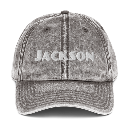 'Jackson' Vintage Baseball Cap | White/Black Embroidery