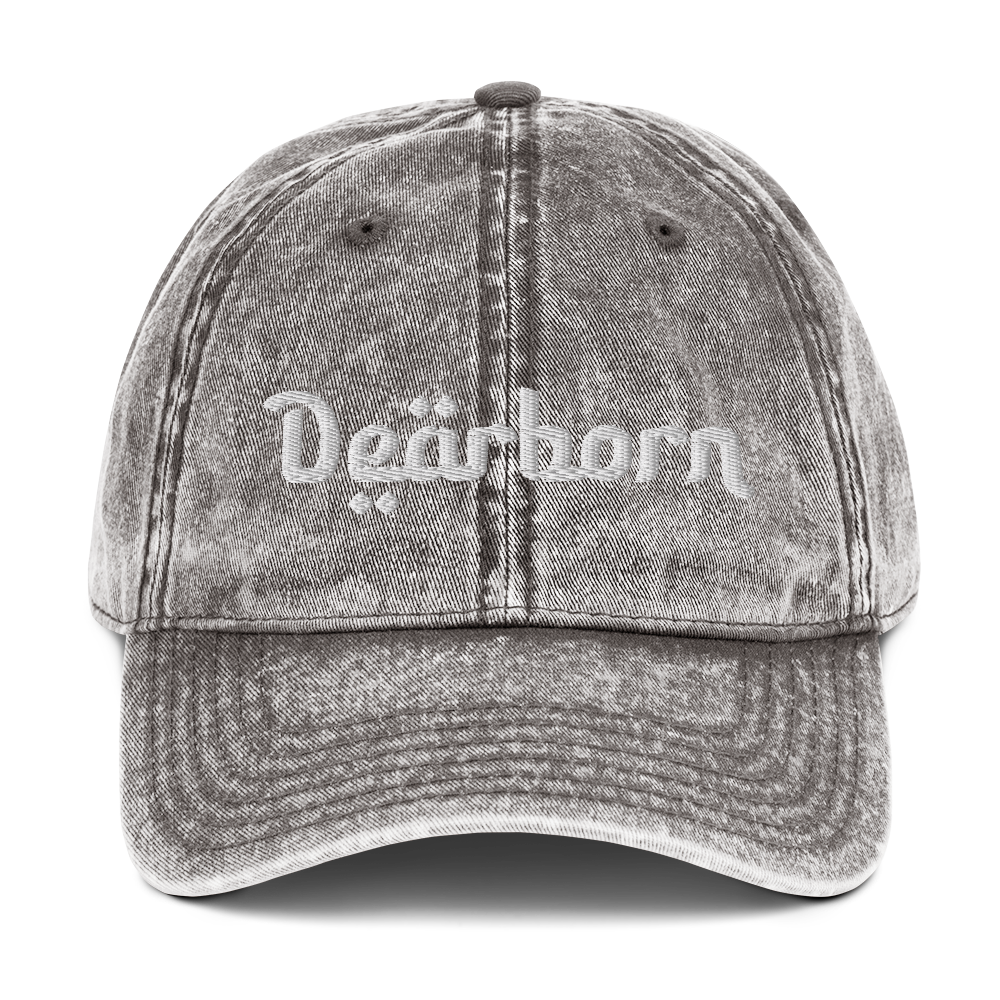 'Dearborn' Vintage Baseball Cap | White/Black Embroidery