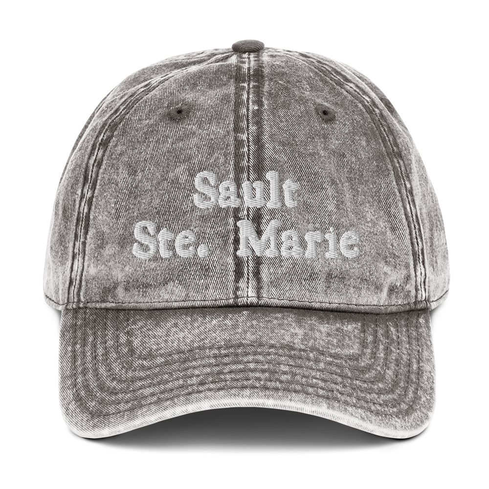 'Sault Ste. Marie' Vintage Baseball Cap | White/Black Embroidery