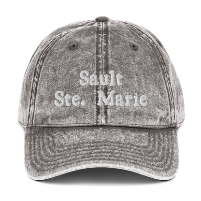 'Sault Ste. Marie' Vintage Baseball Cap | White/Black Embroidery