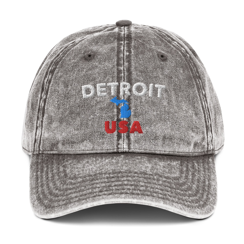 'Detroit USA' Vintage Baseball Cap (w/ MI Outline)