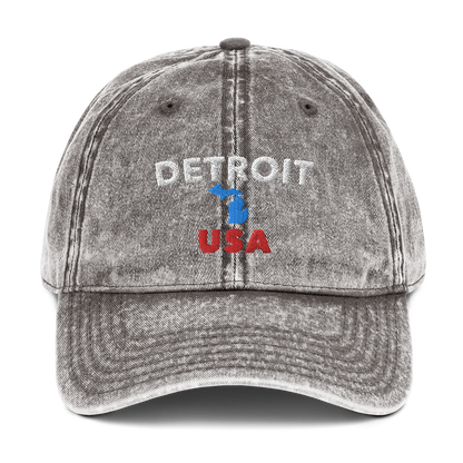 'Detroit USA' Vintage Baseball Cap (w/ MI Outline)