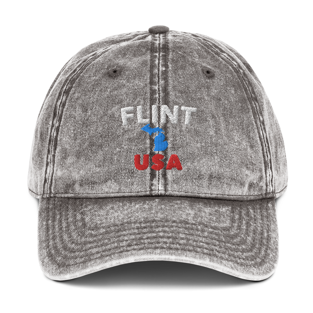 'Flint USA' Vintage Baseball Cap (w/ Michigan Outline)