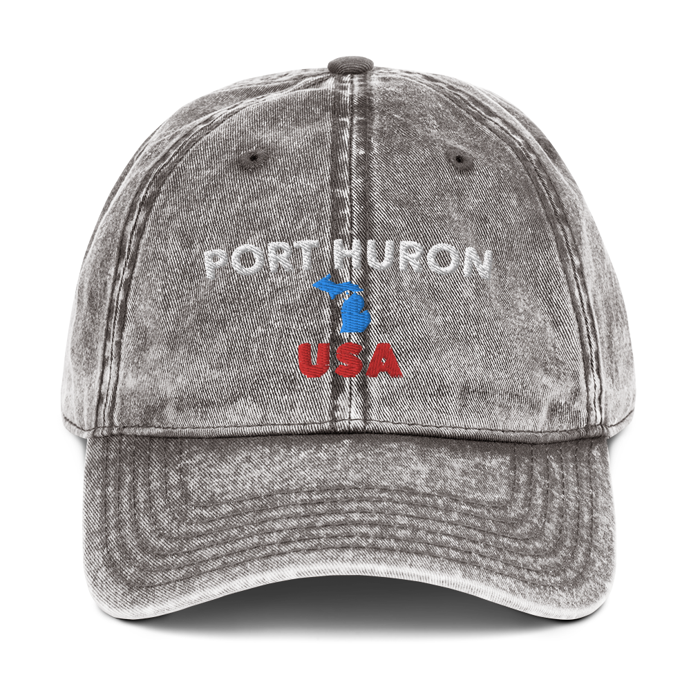 'Port Huron USA' Vintage Baseball Cap (w/ Michigan Outline)