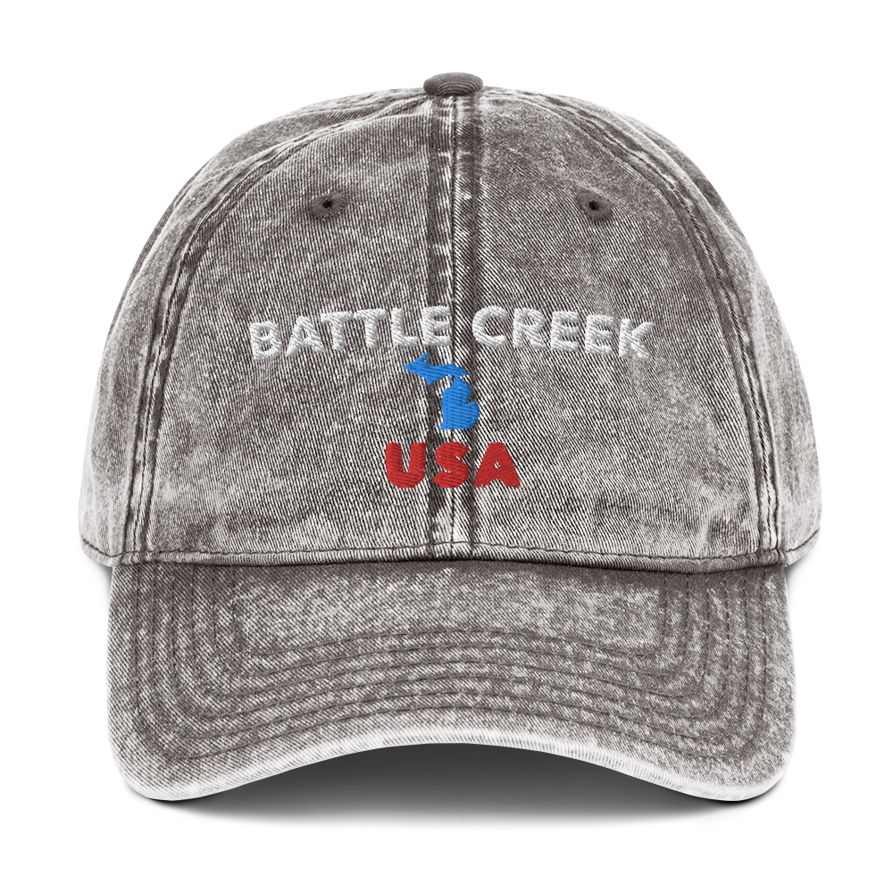 'Battle Creek USA' Vintage Baseball Cap (w/ Michigan Outline)