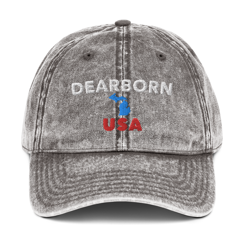 'Dearborn USA' Vintage Baseball Cap (w/ Michigan Outline)