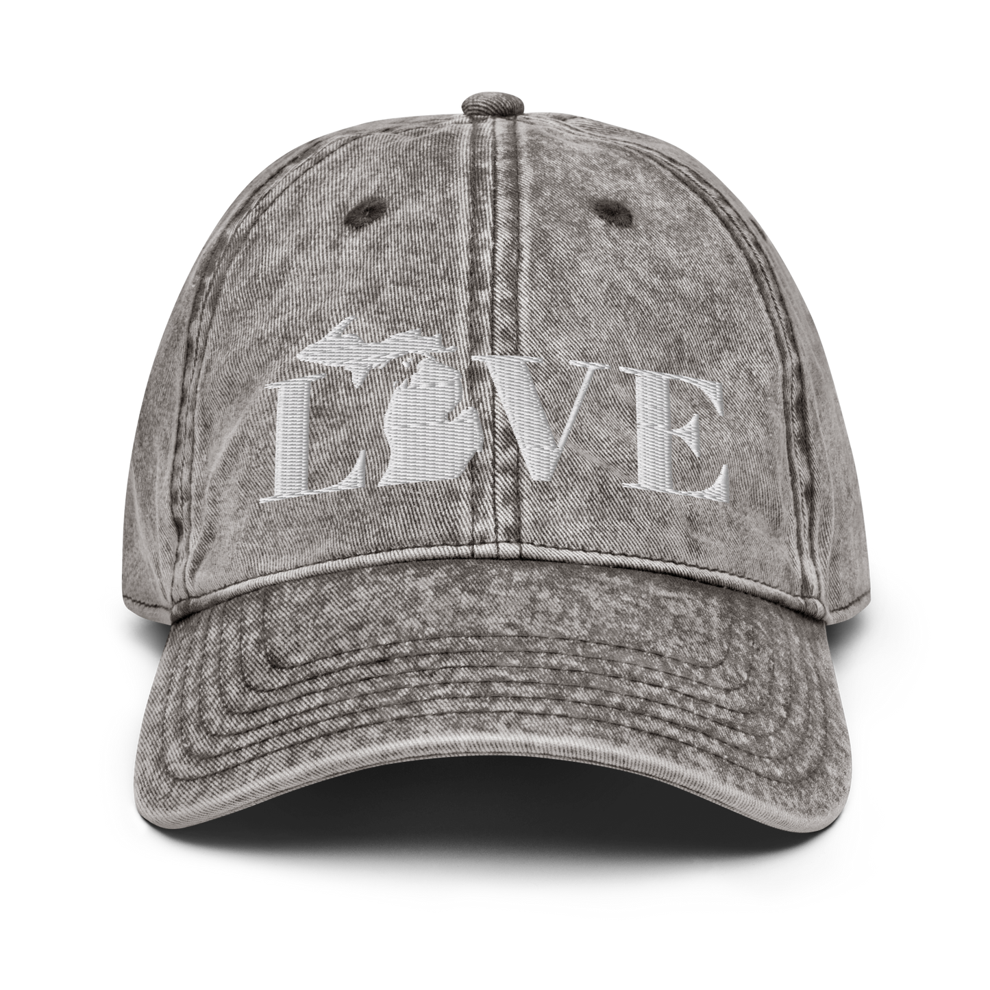 Michigan 'Love' Vintage Baseball Cap (Didone Font) | White Embroidery