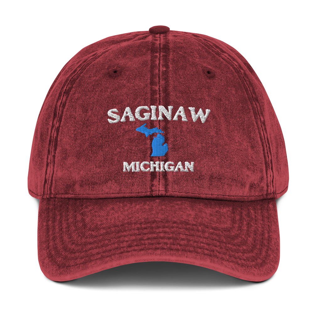 'Saginaw Michigan' Vintage Baseball Cap (w/ Michigan Outline)