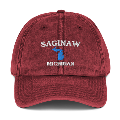 'Saginaw Michigan' Vintage Baseball Cap (w/ Michigan Outline)