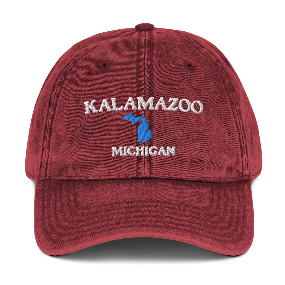 'Kalamazoo Michigan' Vintage Baseball Cap (w/ Michigan Outline)