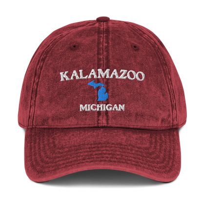 'Kalamazoo Michigan' Vintage Baseball Cap (w/ Michigan Outline)