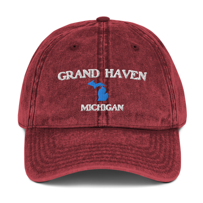 'Grand Haven Michigan' Vintage Baseball Cap (w/ Michigan Outline)