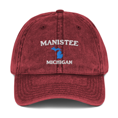 'Manistee Michigan' Vintage Baseball Cap (w/ Michigan Outline)