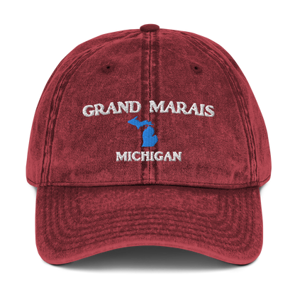 'Grand Marais Michigan' Vintage Baseball Cap (w/ Michigan Outline)