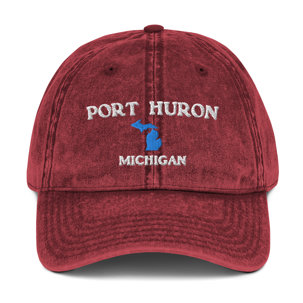 'Port Huron Michigan' Vintage Baseball Cap (w/ Michigan Outline)