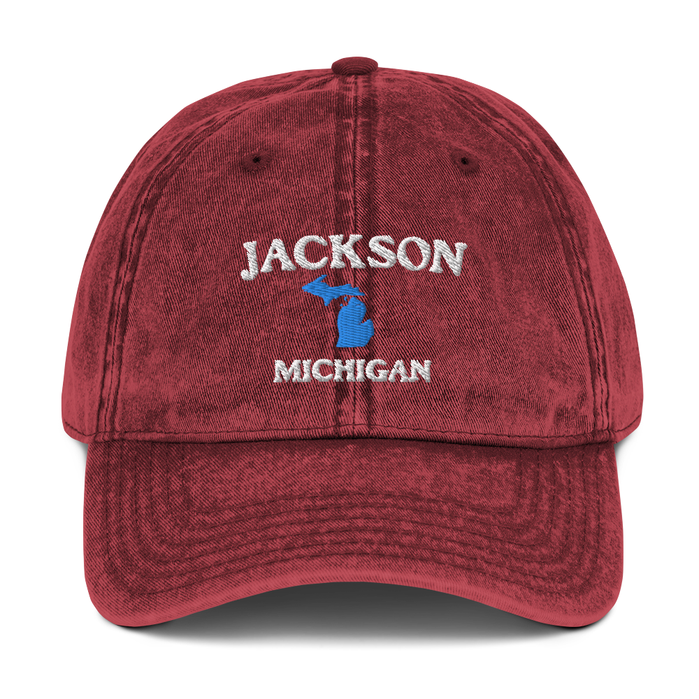 'Jackson Michigan' Vintage Baseball Cap (w/ Michigan Outline)