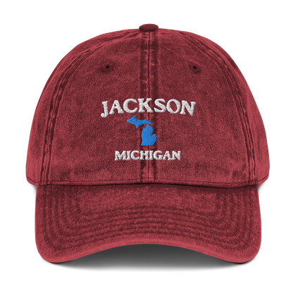 'Jackson Michigan' Vintage Baseball Cap (w/ Michigan Outline)