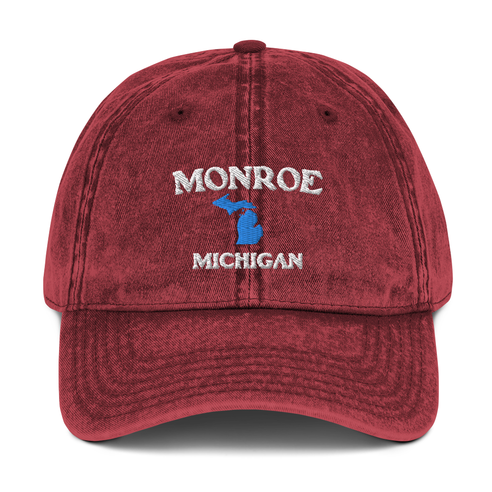 'Monroe Michigan' Vintage Baseball Cap (w/ Michigan Outline)