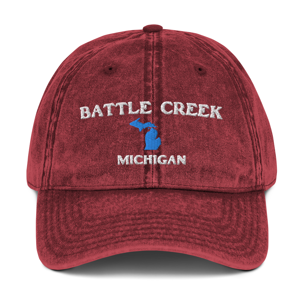 'Battle Creek Michigan' Vintage Baseball Cap (w/ Michigan Outline)