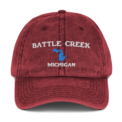 'Battle Creek Michigan' Vintage Baseball Cap (w/ Michigan Outline)