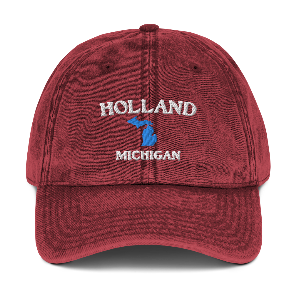 'Holland Michigan' Vintage Baseball Cap (w/ Michigan Outline)