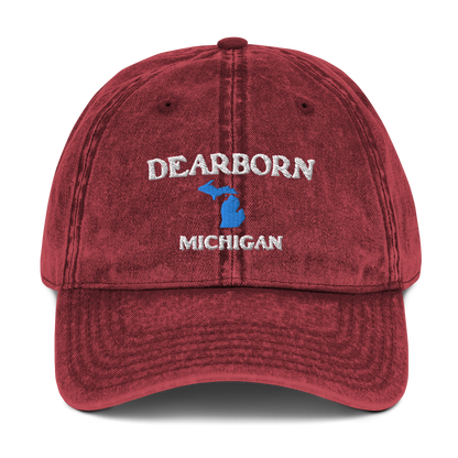 'Dearborn Michigan' Vintage Baseball Cap (w/ Michigan Outline)