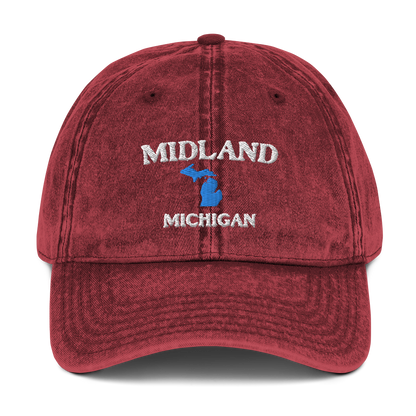 'Midland Michigan' Vintage Baseball Cap (w/ Michigan Outline)