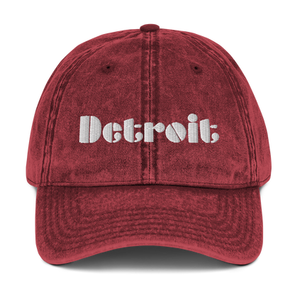 'Detroit' Vintage Baseball Cap (Art Deco Font) | White/Black Embroidery