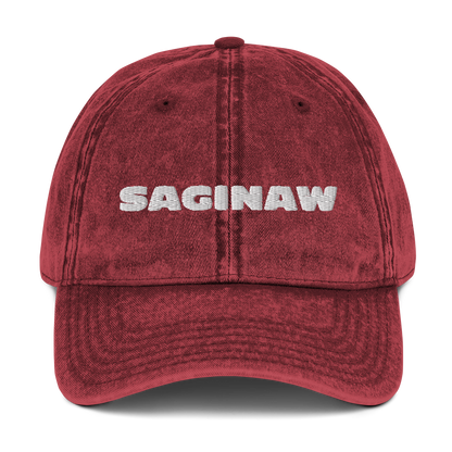 'Saginaw' Vintage Baseball Cap | White/Black Embroidery
