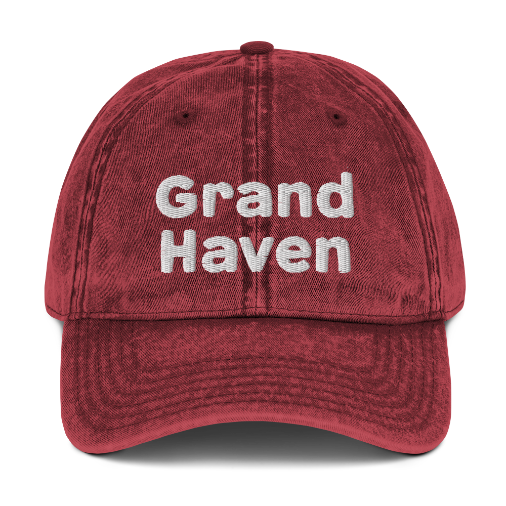 'Grand Haven' Vintage Baseball Cap | White/Black Embroidery