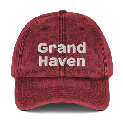 'Grand Haven' Vintage Baseball Cap | White/Black Embroidery