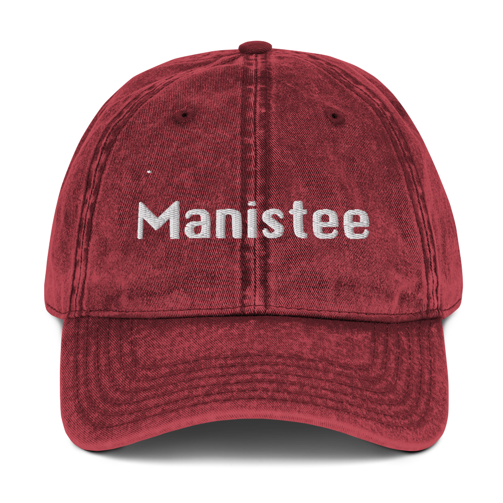 'Manistee' Vintage Baseball Cap | White/Black Embroidery