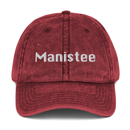 'Manistee' Vintage Baseball Cap | White/Black Embroidery