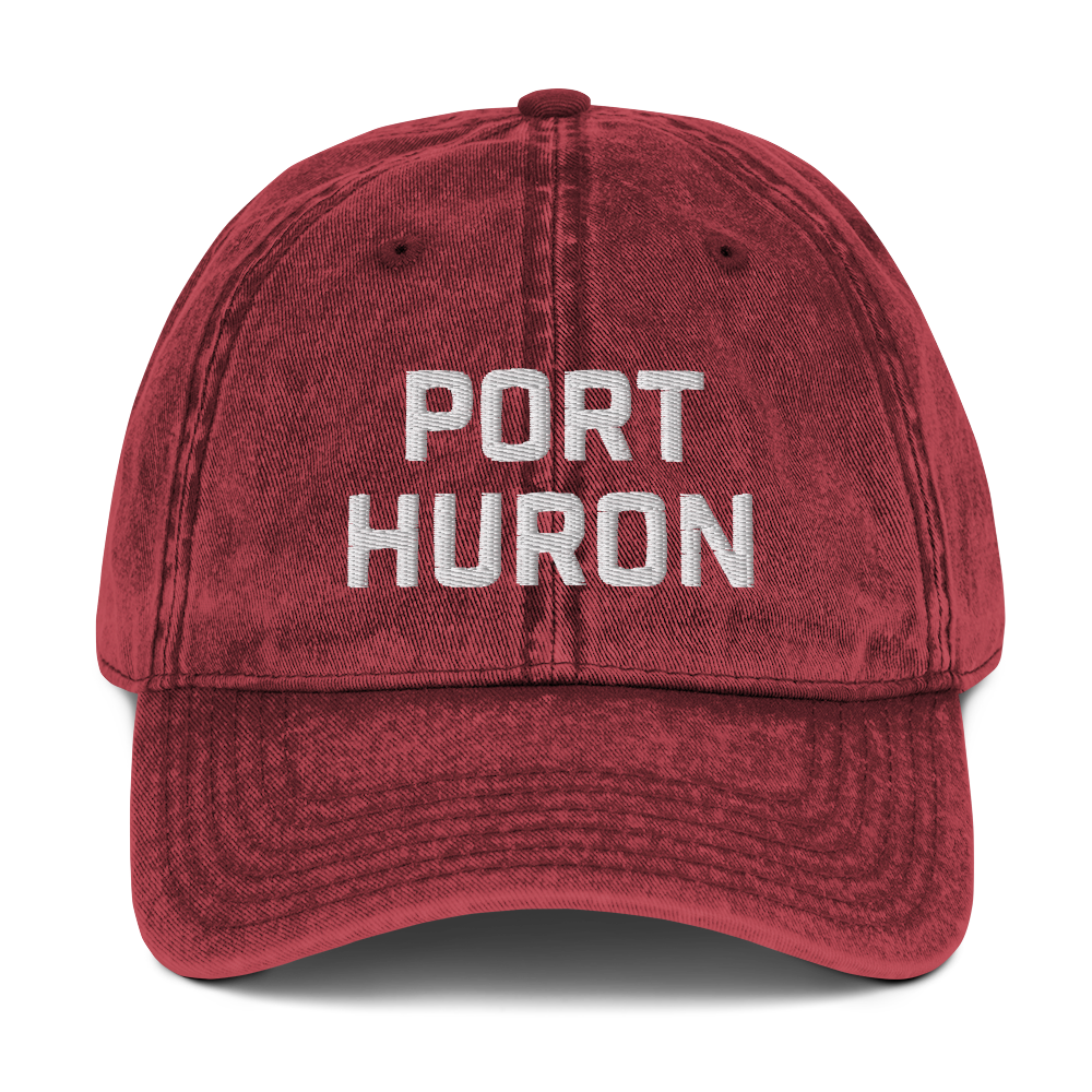 'Port Huron' Vintage Baseball Cap | White/Black Embroidery