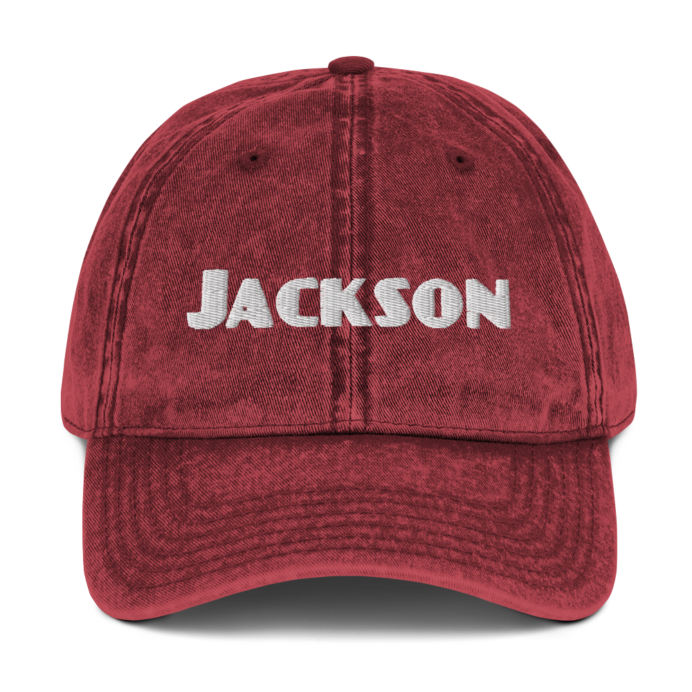 'Jackson' Vintage Baseball Cap | White/Black Embroidery